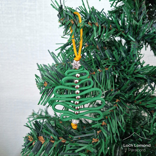 Paracord green & Goldenrod Christmas tree decoration with metal beads