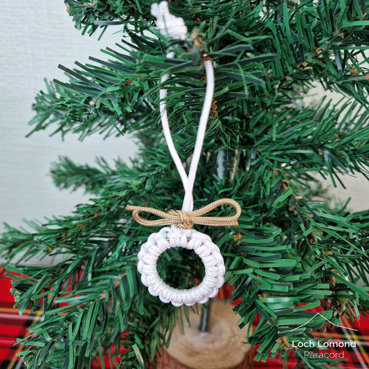 Paracord white mini wreath Tree Decoration with Gold bow
